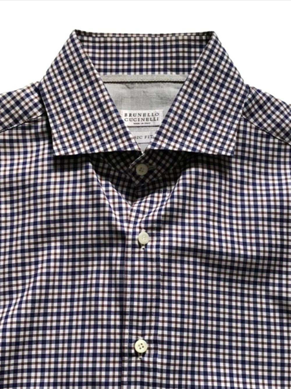 Brunello Cucinelli Check Button Down Shirt Mens Large Blue Maroon Basic Fit
